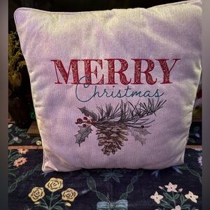 Festive Merry Christmas Pillow with Pinecone Design